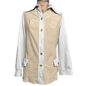 Vintage 70's NPC Fashions Moleskin/Polyester Button Up Blouse Beige Indie Retro